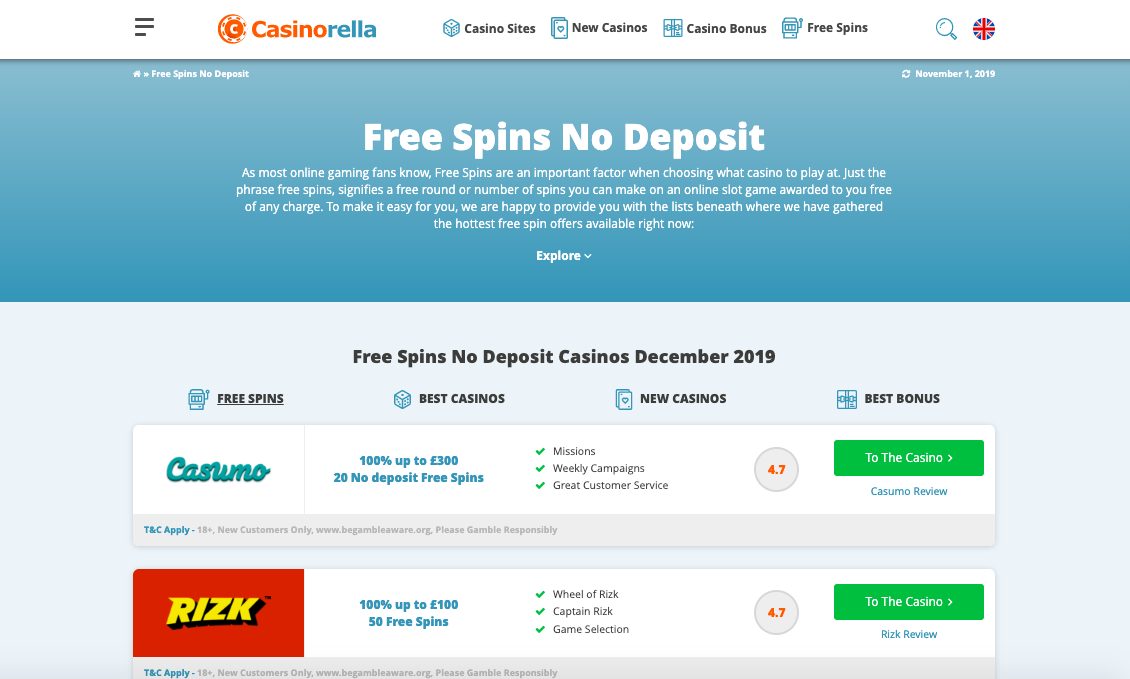 Free spins no deposit required